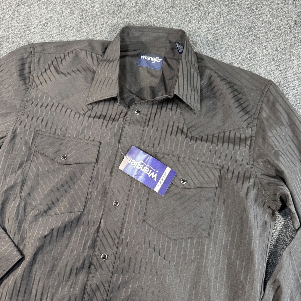 NWT Wrangler Western Wear Mens Black Pearl Snap Front Shirt Classic‎ Fit Med